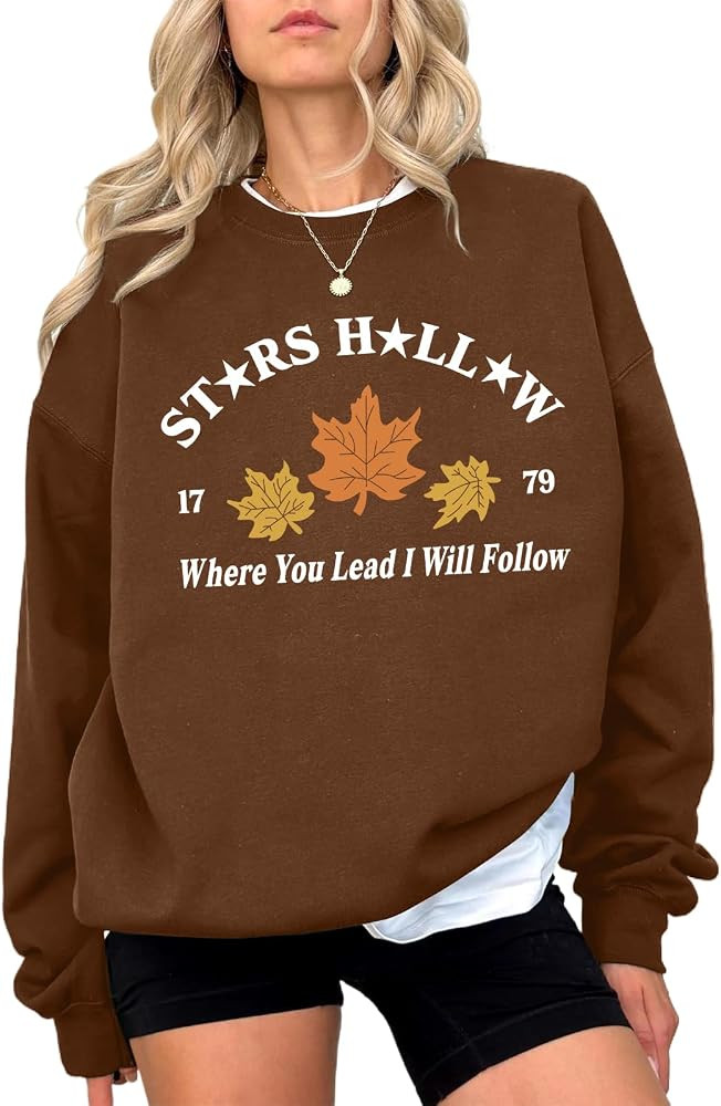 KIEKIECOO Womens Crewneck Sweatshirt Fall Leaf Vintage Graphic Sweatshirts Letter Drop Shoulder L... | Amazon (US)