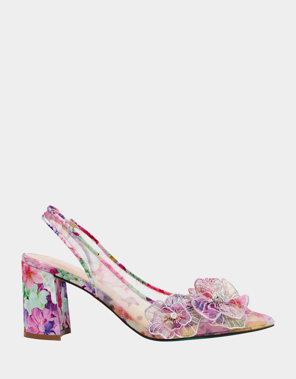 PETRA BRIGHT FLORAL Slingback Floral Mesh Block Heel | Women's Heels | Betsey Johnson