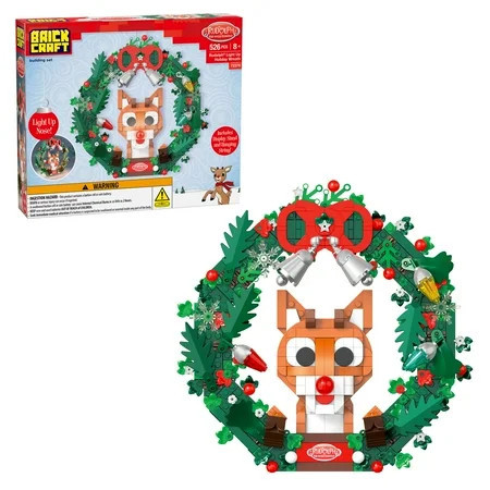 Brickcraft Rudolph the Red-Nosed Reindeer Light-Up Holiday Wreath Building Kit, 526-Piece Christmas Decoration Collectible | Walmart (US)