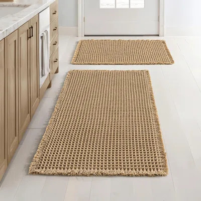 2 Waffle Bathroom Rugs, Boho Bath Rugs Non Slip Washable, Super Absorbent Bath Mats, Ultra Soft Rubber Backed Shower Mats For Bathroom Floor, Tub, Bro | Wayfair North America