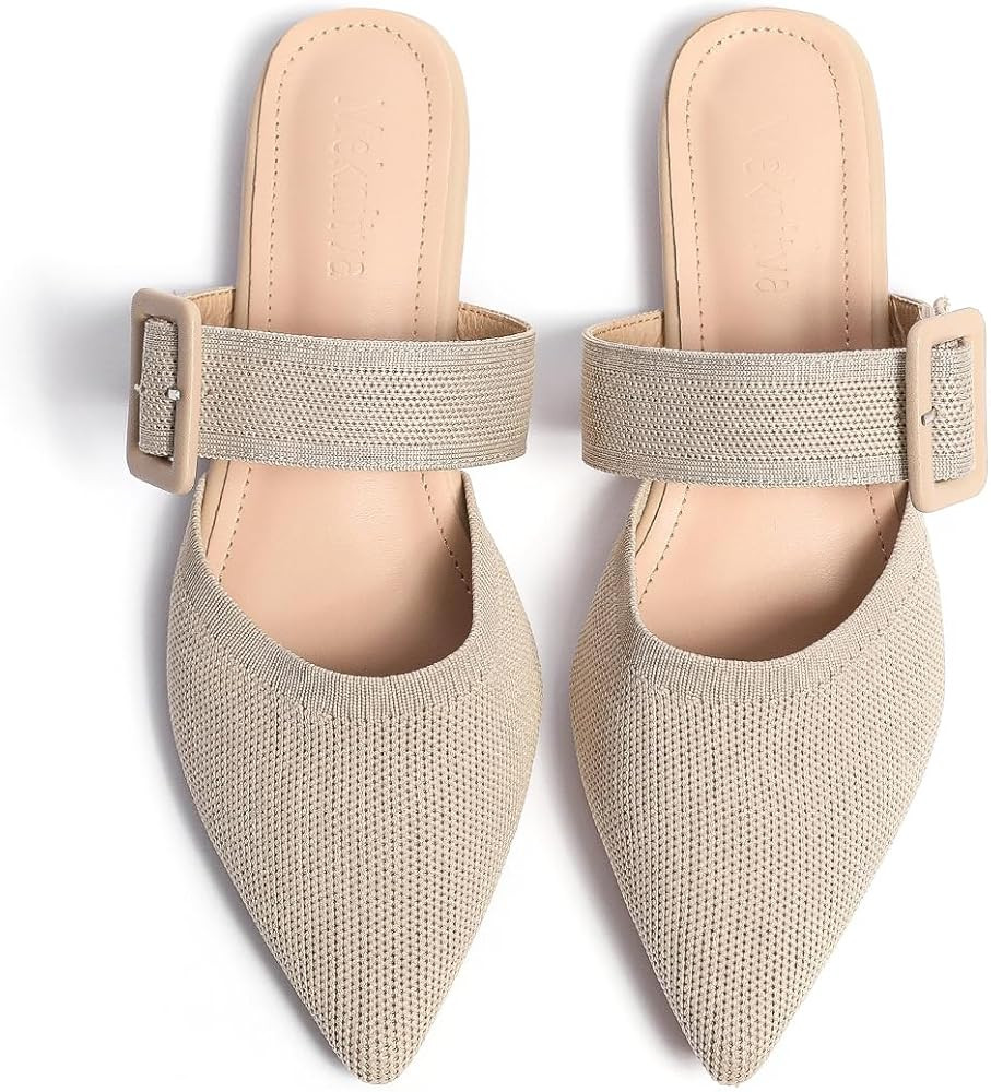 Amazon.com | Meknitva Pointed Toe Mules for Women Flats，Slip On Mules Backless，Wide Width Mul... | Amazon (US)