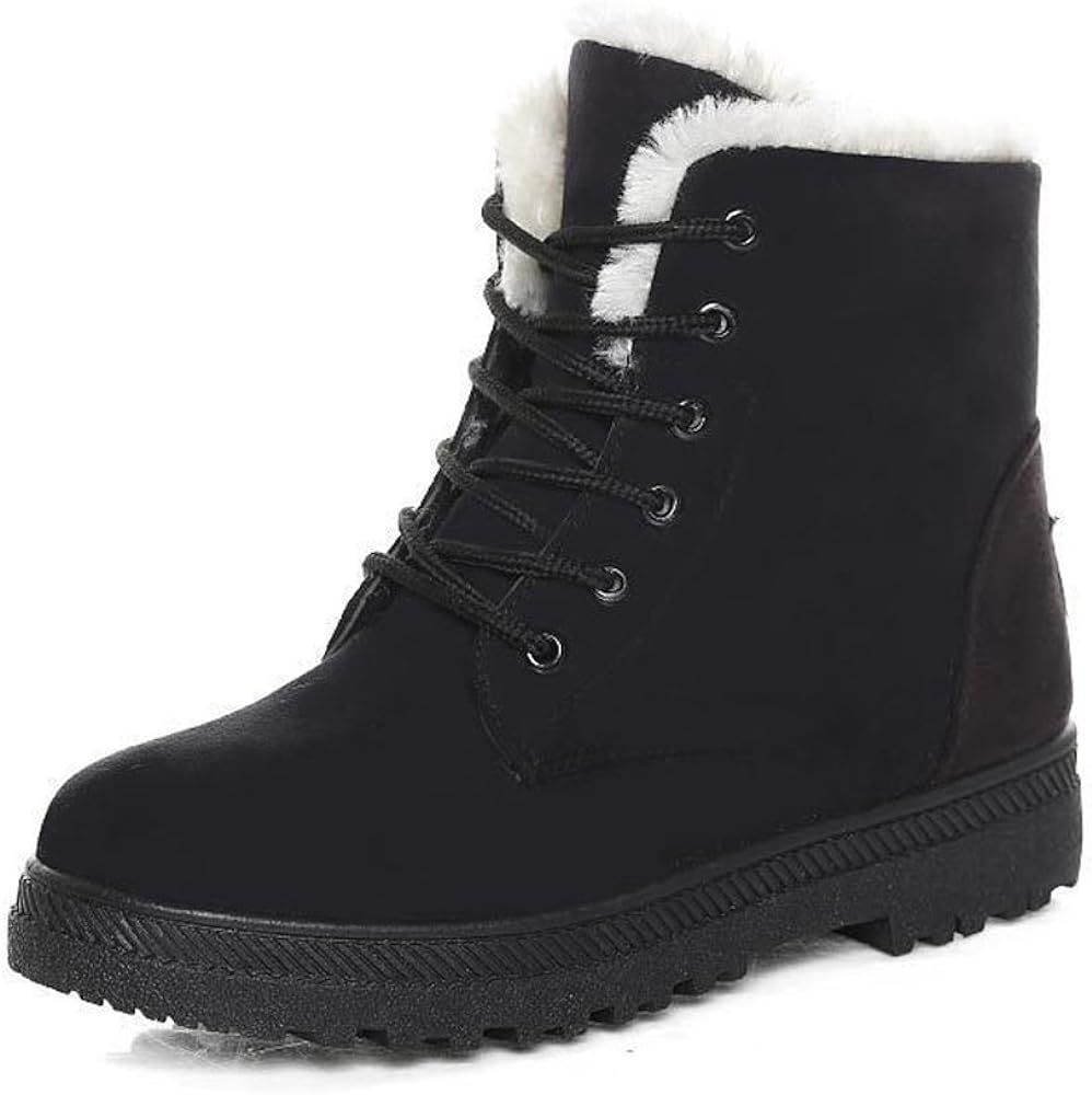Women Boots Ankle Platform Cotton Warm Fur Snow Boots Winter Lace Up Flat Booties Cute Plus Size Com | Amazon (US)