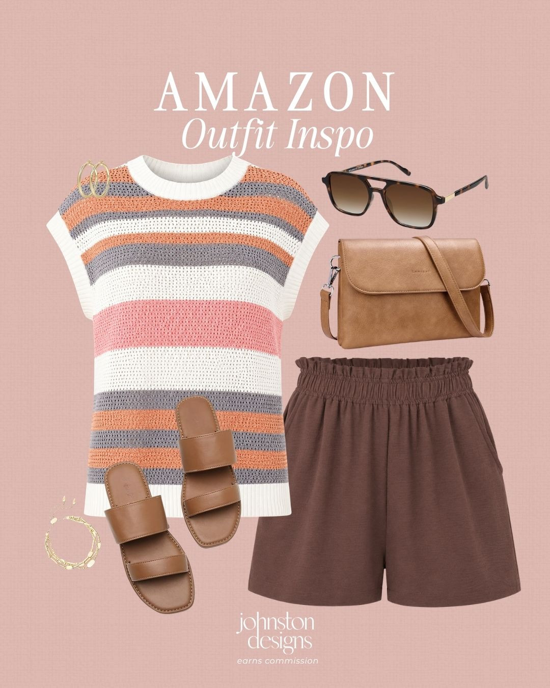 Easy summer style starts with elevated basics. 🤍 This striped knit top paired with comfy brown shorts and neutral accessories is the perfect outfit for everything from errands to weekend brunch.

Amazon outfit, amazon fashion, summer outfit, striped knit top, casual summer style, brown shorts outfit, neutral accessories, affordable fashion, everyday outfit, vacation style, weekend outfit, amazon finds, effortless style 

 #LTKootd