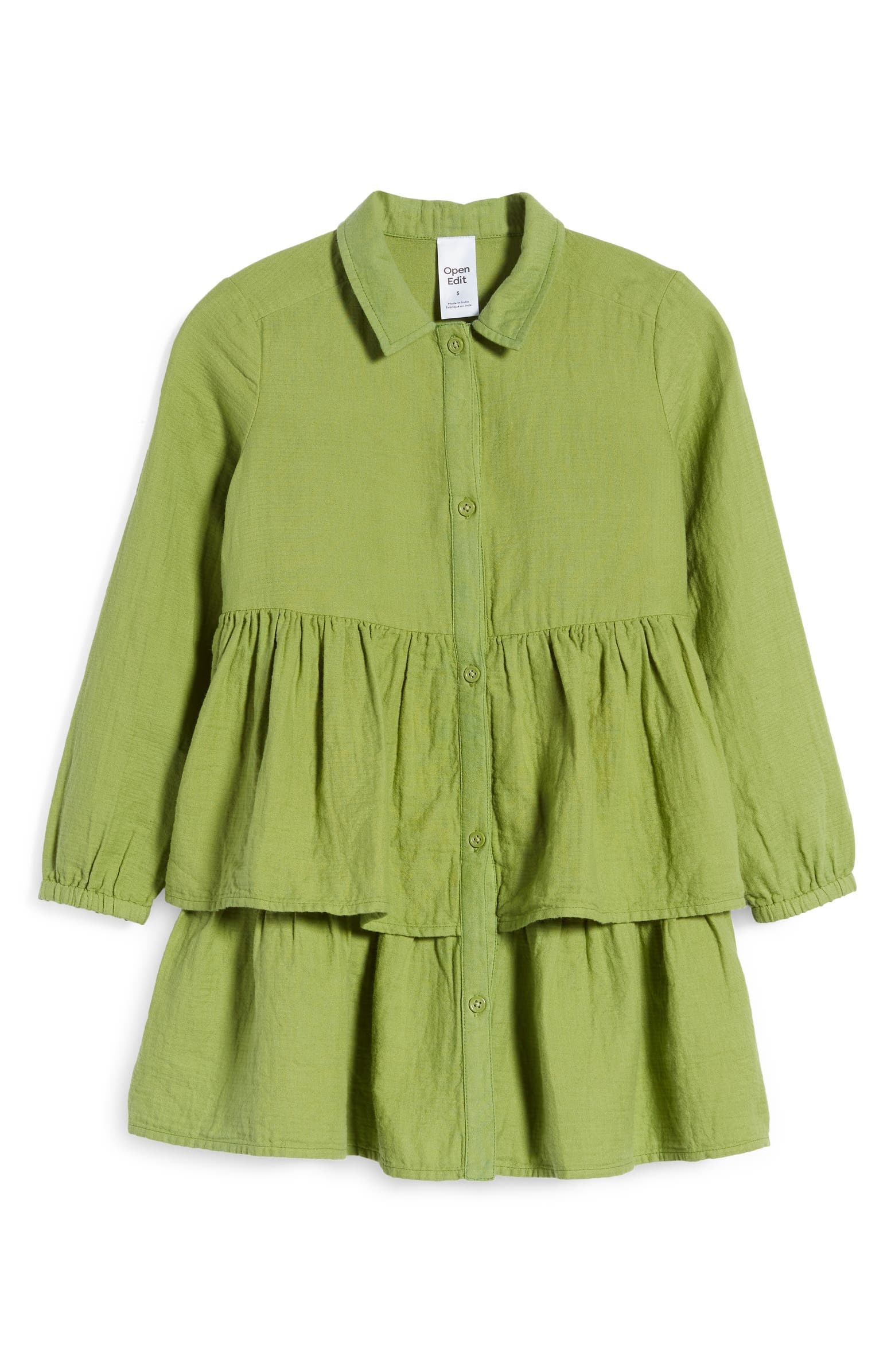 Kids' Long Sleeve Tiered Organic Cotton Shirtdress | Nordstrom