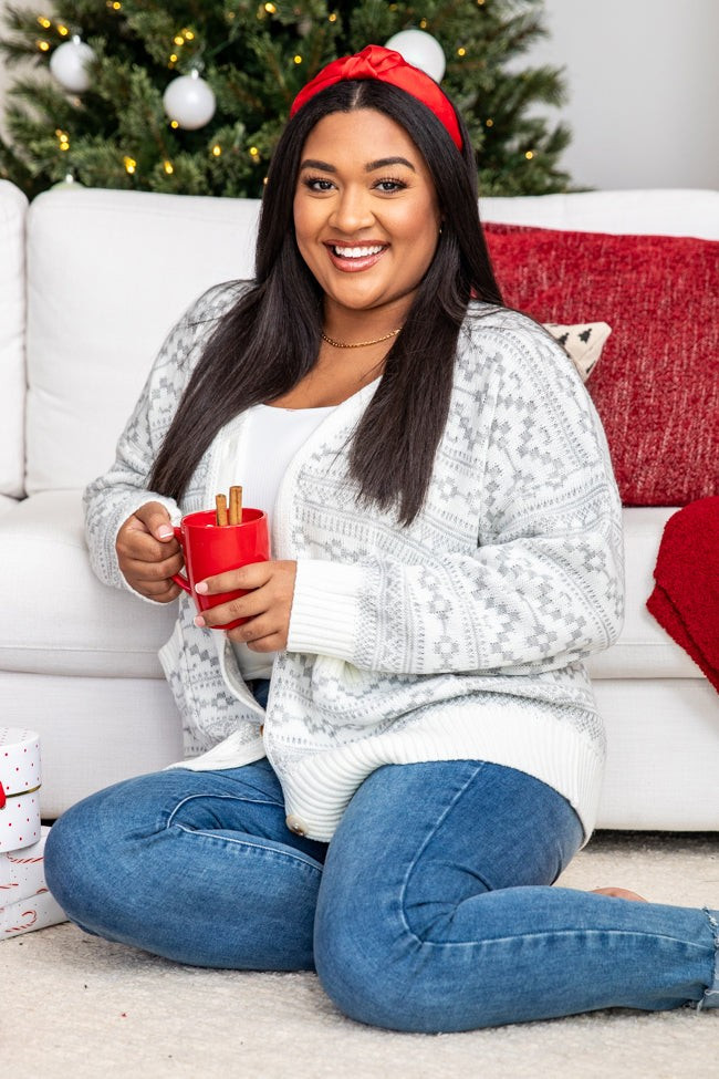 Fallen Snow Grey Fair Isle Cardigan | Pink Lily