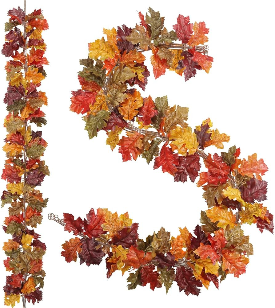 4 Pack Fall Oak Leaves Garland Artificial 5.2ft Fake Autumn Leaf Foliage Garland Hanging Vines fo... | Amazon (US)