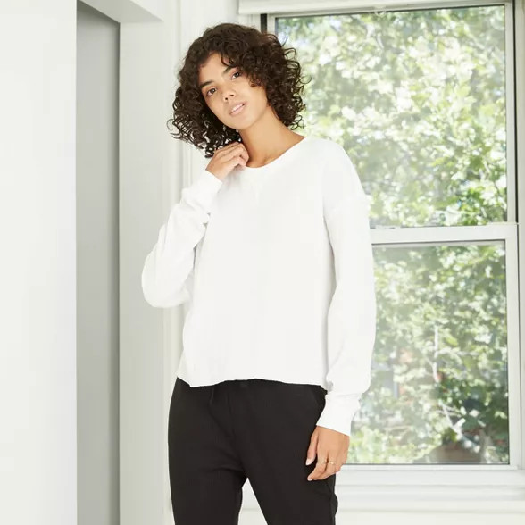 Women's Long Sleeve Boxy Waffle Knit T-Shirt - Wild Fable™ | Target