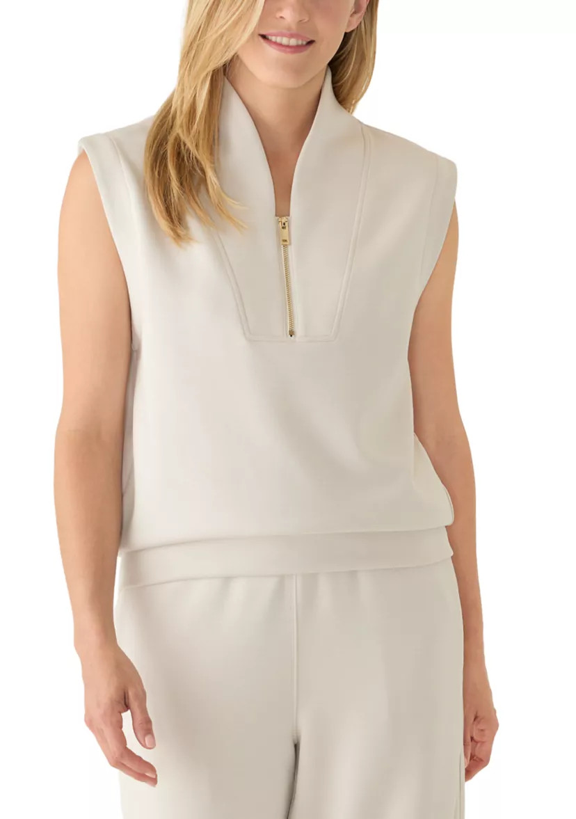Women's Cap Sleeve 1/4 Zip High Neck Scuba Top | Belk