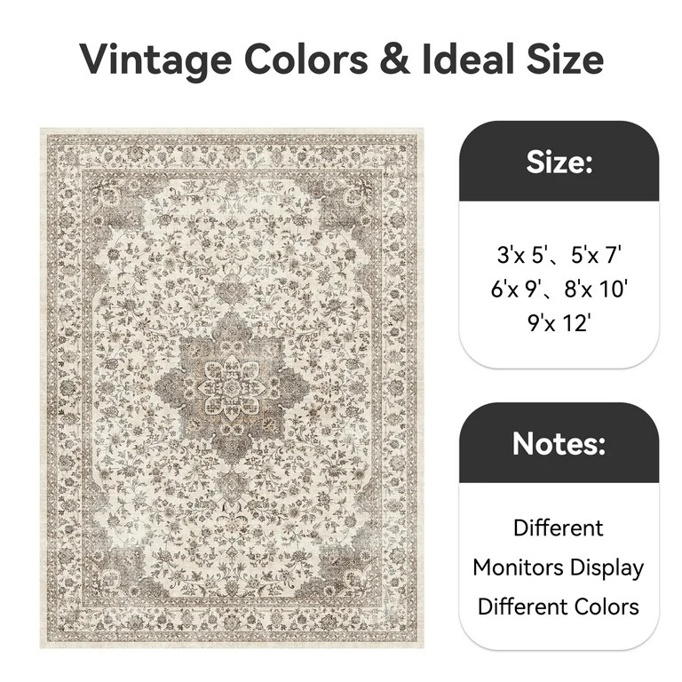 SIXHOME 6x9 Feet Washable Non-Slip Area Rug - Traditional Distressed Vintage Brown Rug with Retro... | Walmart (US)