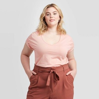 Women's Plus Size Short Sleeve V-Neck Slim Fit T-Shirt - Ava & Viv™ | Target