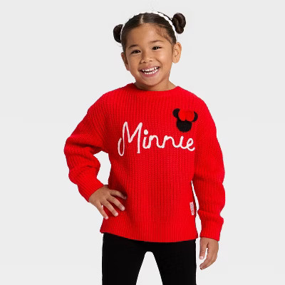 Toddler Girls' Disney Minnie Mouse Chunky Knit Sweater - Red 18M | Target