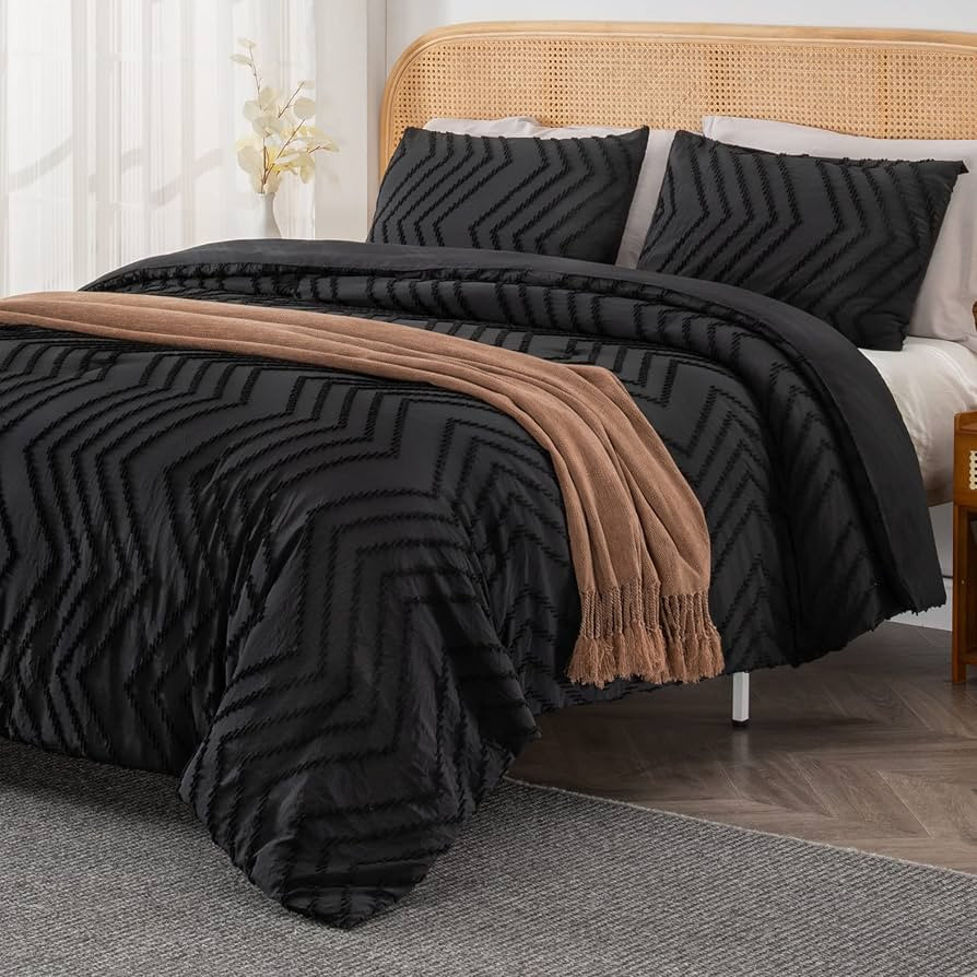 Litanika Black Comforter King Set, Boho Chevron Tufted Lightweight and Fluffy Bedding Set for Kin... | Amazon (US)