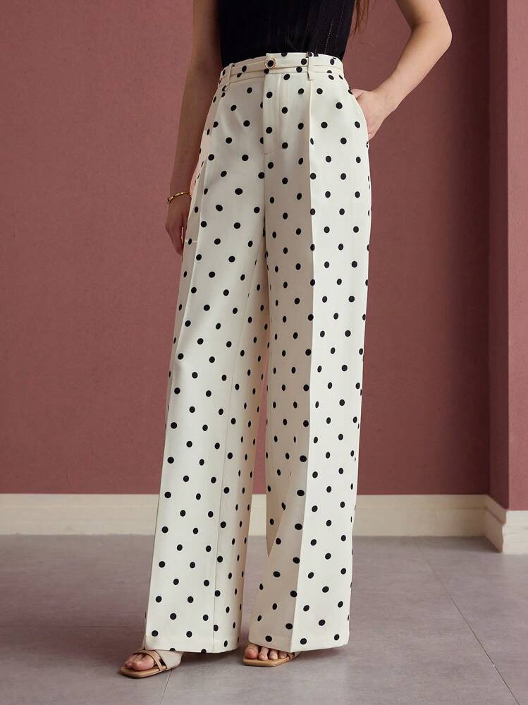 MOTF PREMIUM POLKA DOT PRESS CREASE PANTS | SHEIN