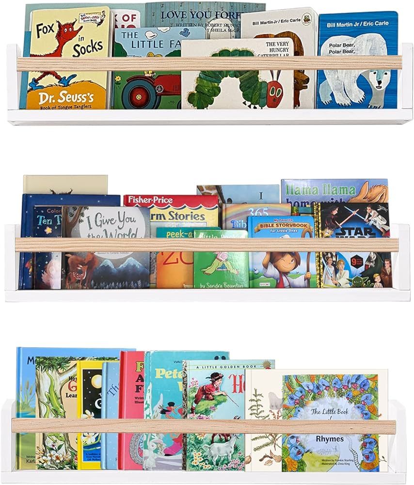 AZSKY White Floating Nursery Book Shelves 24 Inch Wall Bookshelf for Kids Room Décor Wall Mounte... | Amazon (US)