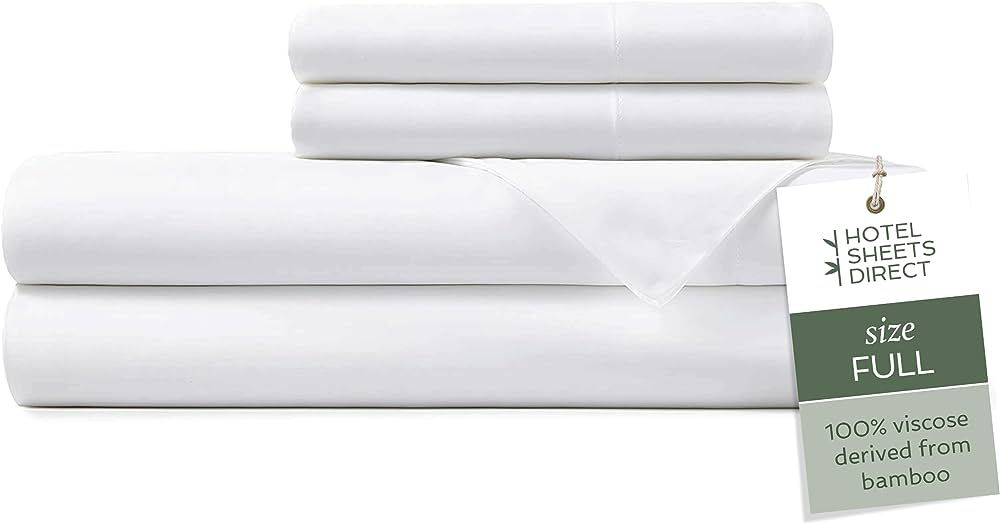 Hotel Sheets Direct 100% Viscose Derived from Bamboo Sheets Full - Cooling Luxury Bed Sheets w Deep Pocket - Silky Soft - White | Amazon (US)