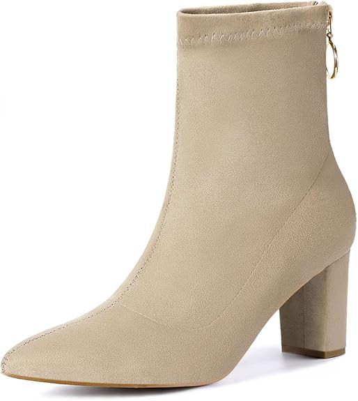 Allegra K Women's Pointed Toe Zipper Chunky Heels Ankle Boots | Amazon (US)