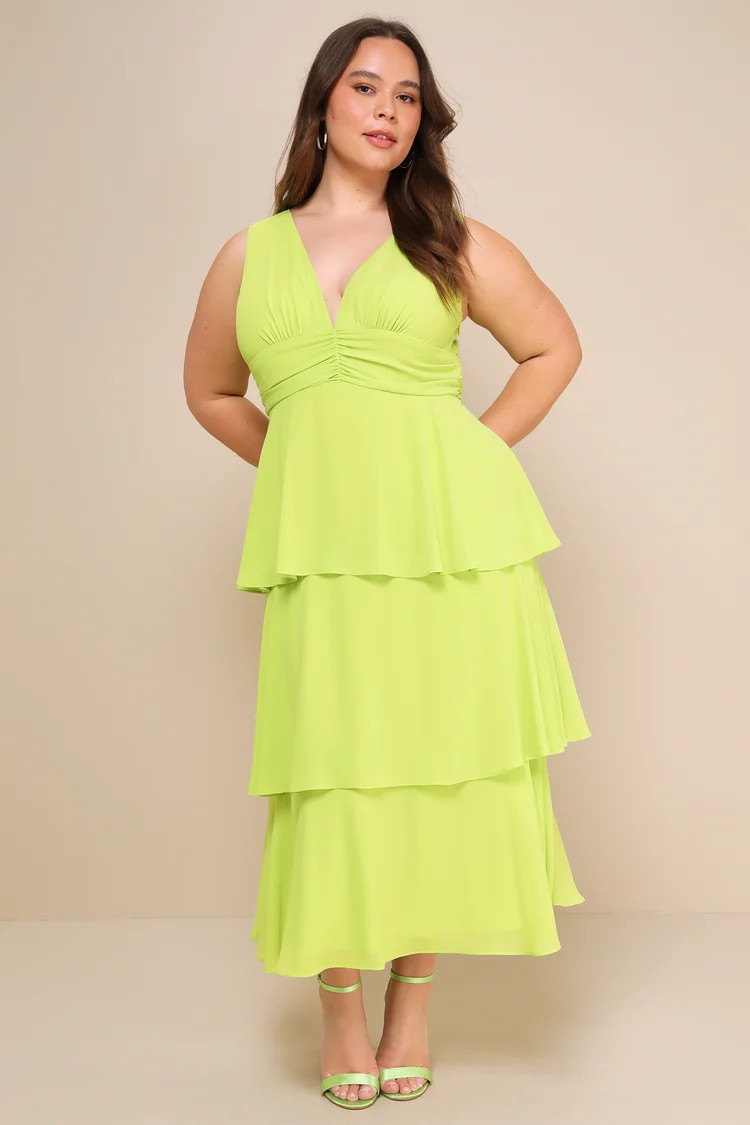 Celebration Time Lime Green Sleeveless Tiered Midi Dress | Lulus
