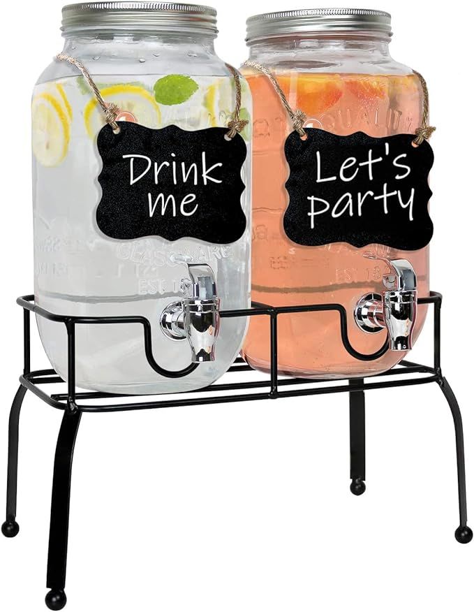Estilo Glass Drink Dispenser for Parties - Set of 2-1 Gallon Halloween Drink Dispenser with Stand... | Amazon (US)