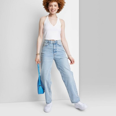 Women's High-Rise 90's Relaxed Slashed Straight Jeans - Wild Fable™ Light Wash 10 | Target
