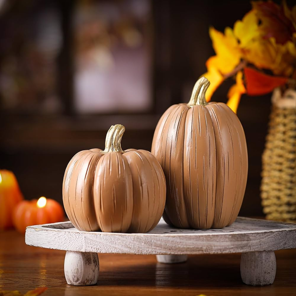 Vicenpal 2Pcs Fall Pumpkin Decor Set Artificial Resin Pumpkin Fall Artificial Fake Pumpkins Decor... | Amazon (US)