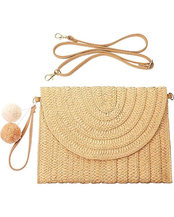 Frienda Straw Shoulder Bag Clutch Straw Crossbody Bag Beach Straw Handmade Bag Woven Rattan Bag f... | Amazon (US)