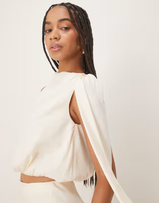 Six Stories drape detail high neck top in cream - part of a set | ASOS (Global)