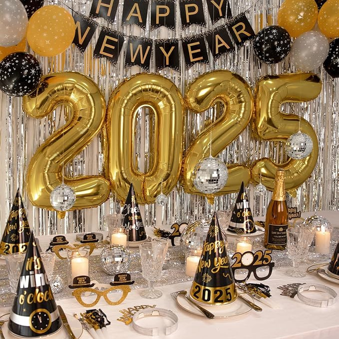 New Years Eve Party Supplies 2025 - Happy New Year Decorations Kit - Set of 46 Includes Banner, H... | Amazon (US)