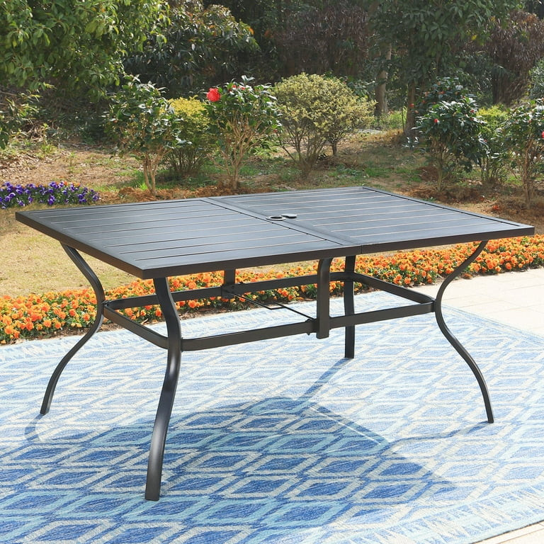 MF Studio 6-Person Outdoor Rectangular Metal Dining Table with Umbrella Hole, All-Weather Resista... | Walmart (US)