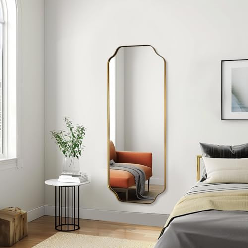 ANDY STAR 18" x 48" Full Length Wall Mirror, Large Brushed Gold Bathroom Mirror for Wall, Scalloped Corner Rectangle Body Mirror for Floor and Leaning | Amazon (US)
