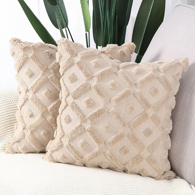 MADIZZ Pack of 2 Soft Plush Short Wool Velvet Decorative Throw Pillow Covers Luxury Style Cushion... | Amazon (US)