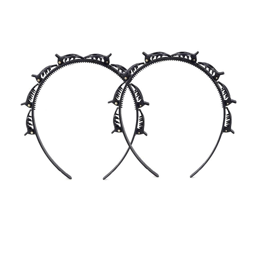 2Pcs Black Double Bangs Hairstyle Hairpin Headband With 8 Small Clips - Women Double Layer Twist Plait Headband Hair Tools,Twist Clip Headbands with Toothed Hairs Bands Braid Tool Hair Accessories | Amazon (US)