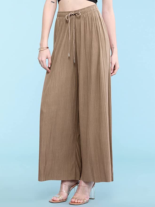 Lock and Love Women's Ankle/Maxi Pleated Wide Leg Palazzo Pants with Drawstring/Elastic Band | Amazon (US)