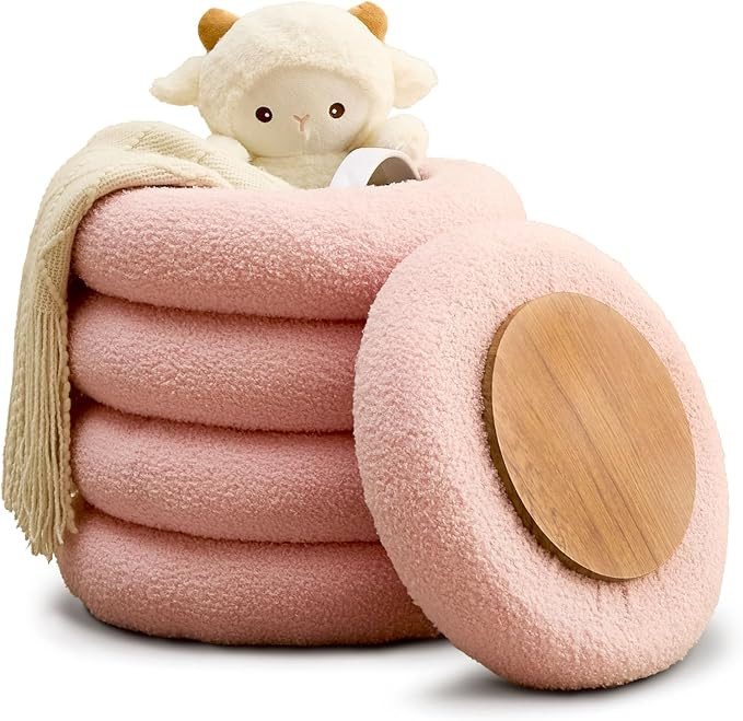 Wimarsbon Round Storage Ottoman, Modern Sherpa Footstool, Teddy Vanity Stool with Flip-Top Tray, ... | Amazon (US)