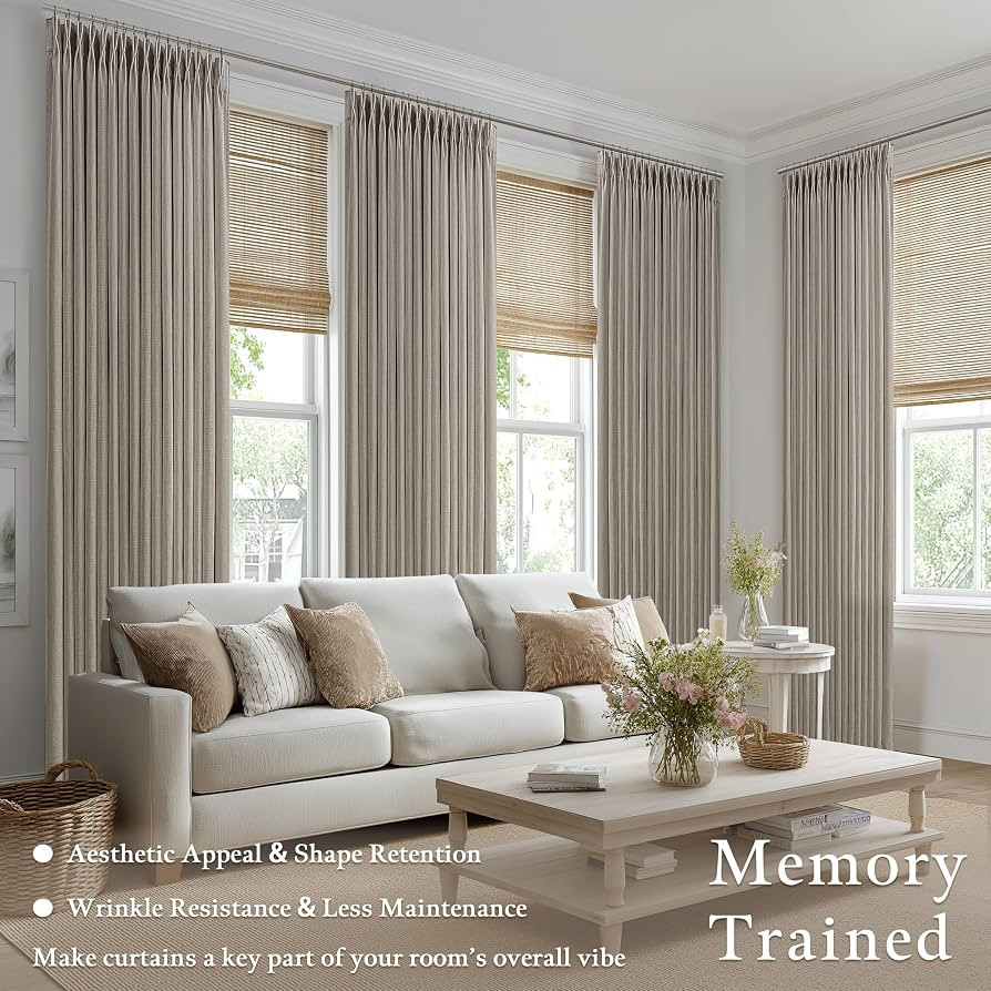 Taupe Pleated Linen Curtains 102 Inches Long for Living Room 2 Panels Set Greyish Beige Flax Pinc... | Amazon (US)