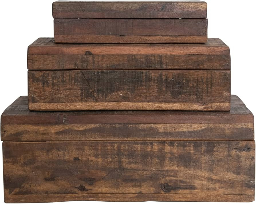 Reclaimed Vintage Wood Boxes, Set of 3 Sizes, Natural | Amazon (US)