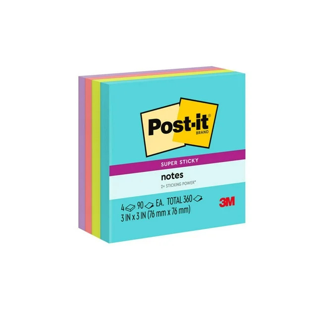 Post-it Super Sticky Notes, 3 in. x 3 in., Supernova Neons, 4 Pads - Walmart.com | Walmart (US)