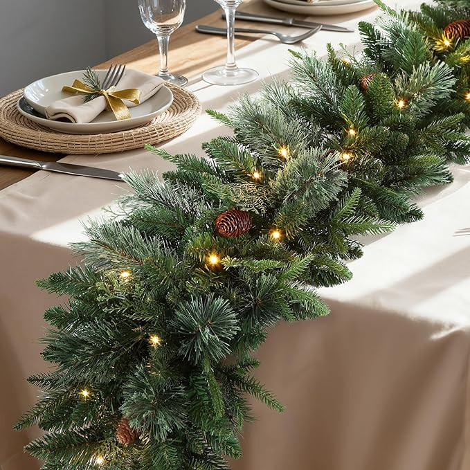 SHareconn 9ft Prelit Christmas Garland-Natural Rustic Style with Cedar Leaves and Pine Cones. Mul... | Amazon (US)