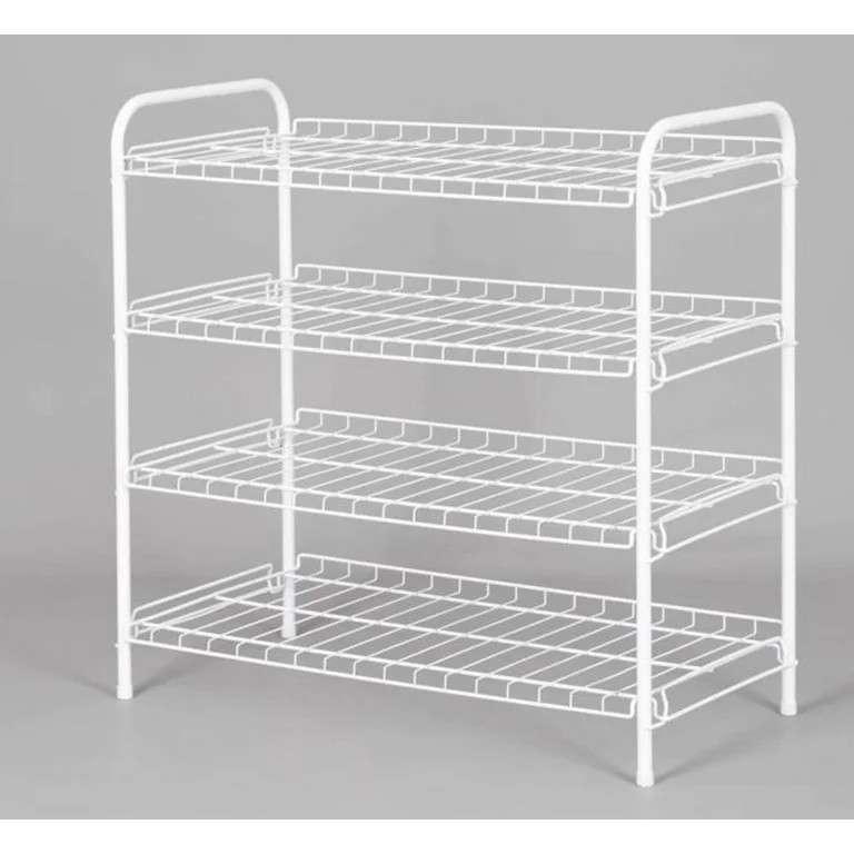 Mainstays Steel Wire Shoe Organizer, 4-Tiers, 12 Shoe Pair Capacity, Durable Shoe Rack, White | Walmart (US)