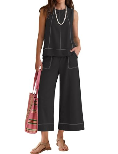 LOMON Two Piece Sets for Women Summer Outfits Sleeveless Tank Tops Wide Leg Crop Pants Matching L... | Amazon (US)