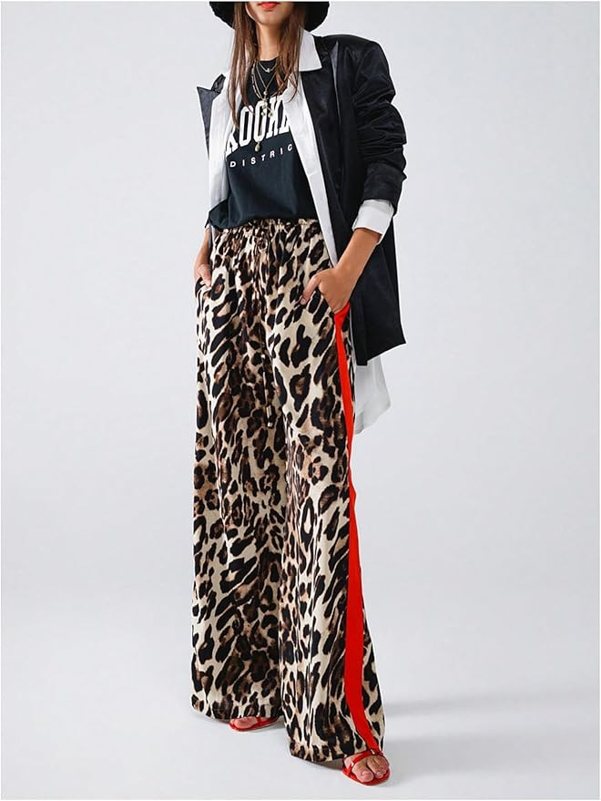 SHENHE Women's Cheetah Print Wide Leg Baggy Pants Y2k Side Loose Streetwear Trousers | Amazon (US)