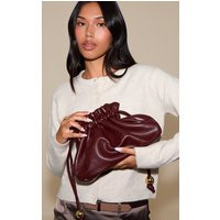 Burgundy Bead Ruched Pouch Clutch Bag | PrettyLittleThing US