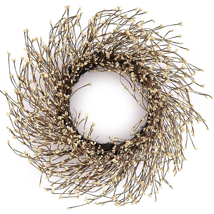 24 Inch Fall Wreath for Front Door with Large Grapevine, White Pip Berry Wreath for Fall Door Dec... | Amazon (US)