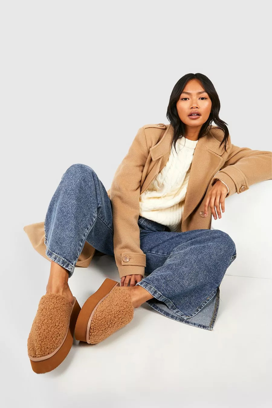 Borg Platform Slip On Mules | boohoo (US & Canada)