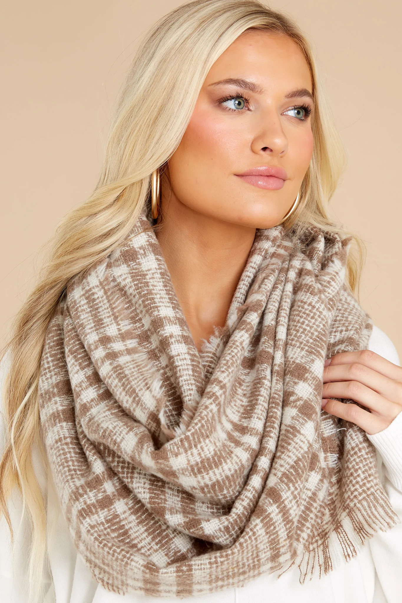 Brave The Night Beige Plaid Scarf | Red Dress 