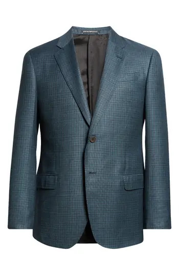 Emporio Armani Teal Shadow Check Wool Sport Coat at Nordstrom Rack, Size 46 Us / 56 Eu Regular | Nordstrom Rack