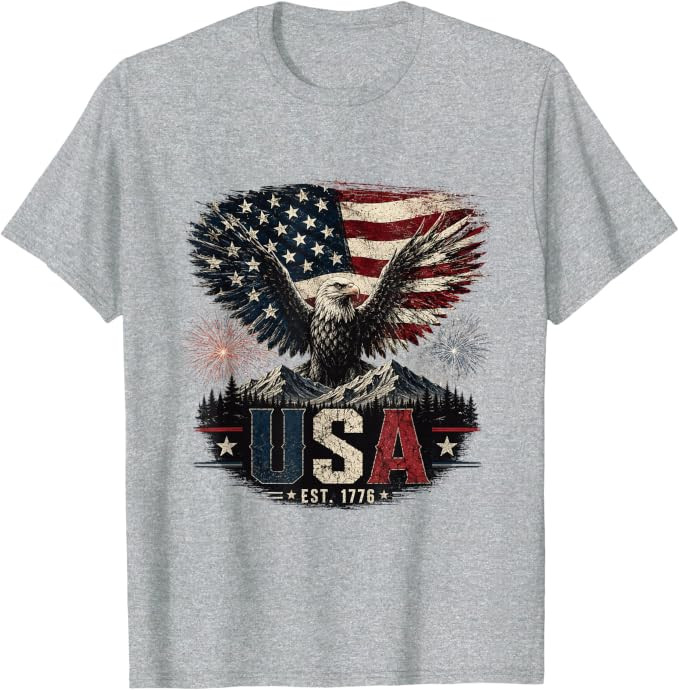 USA Est. 1776 Patriotic Eagle Design T-Shirt | Amazon (US)