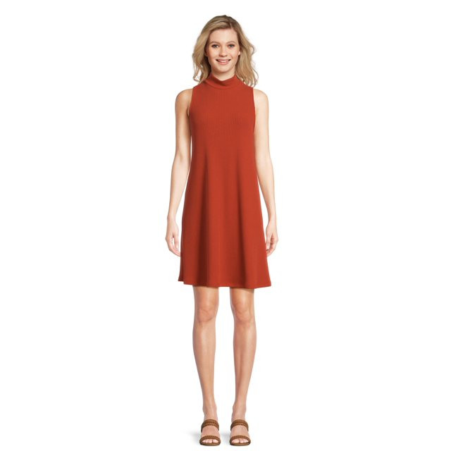 Time and Tru Women's Knit Swing Dress with Mock Neck, Sizes XS-XXXL - Walmart.com | Walmart (US)