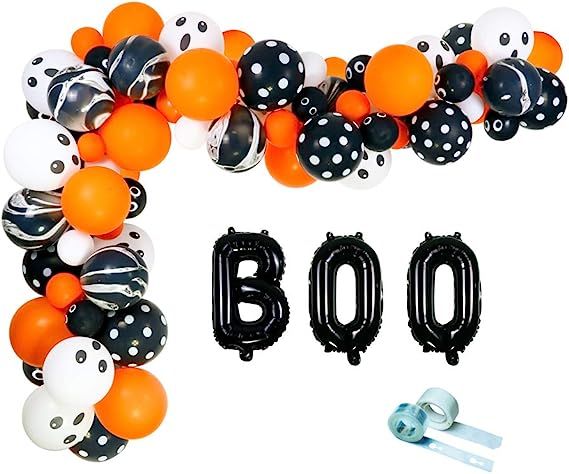 Halloween Balloon Arch Garland Kit, 103pcs 16" BOO Fiol Balloons 12" 5" Horrible Ghost Eyeball Or... | Amazon (US)