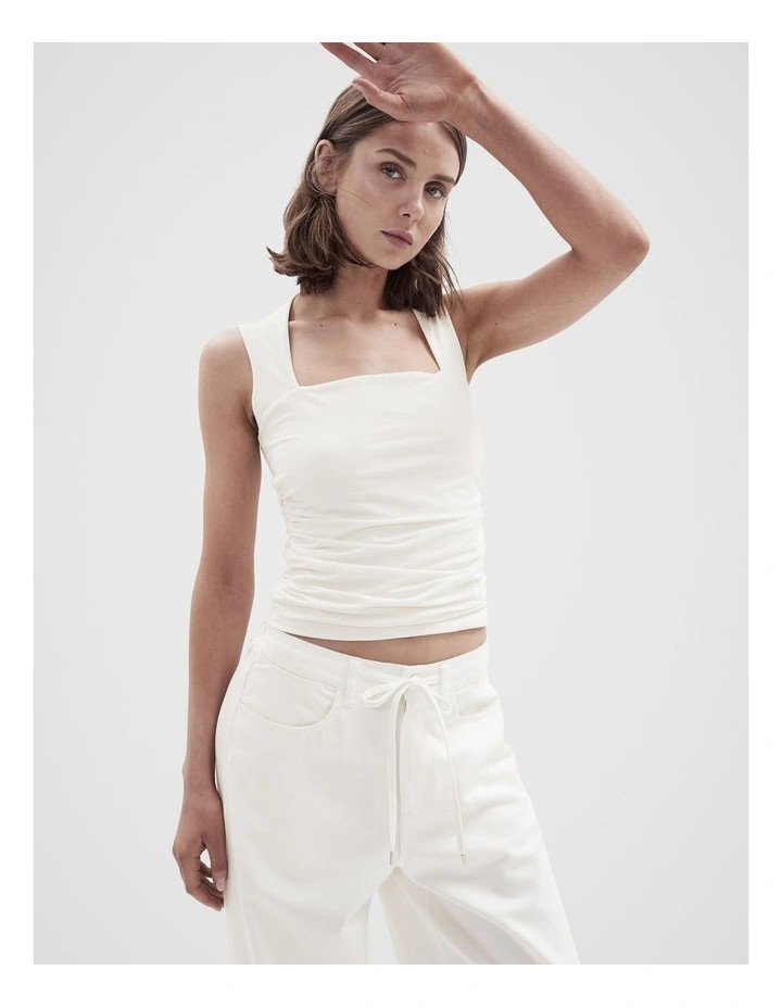 Ruched Detail Sleeveless Top in White | Myer