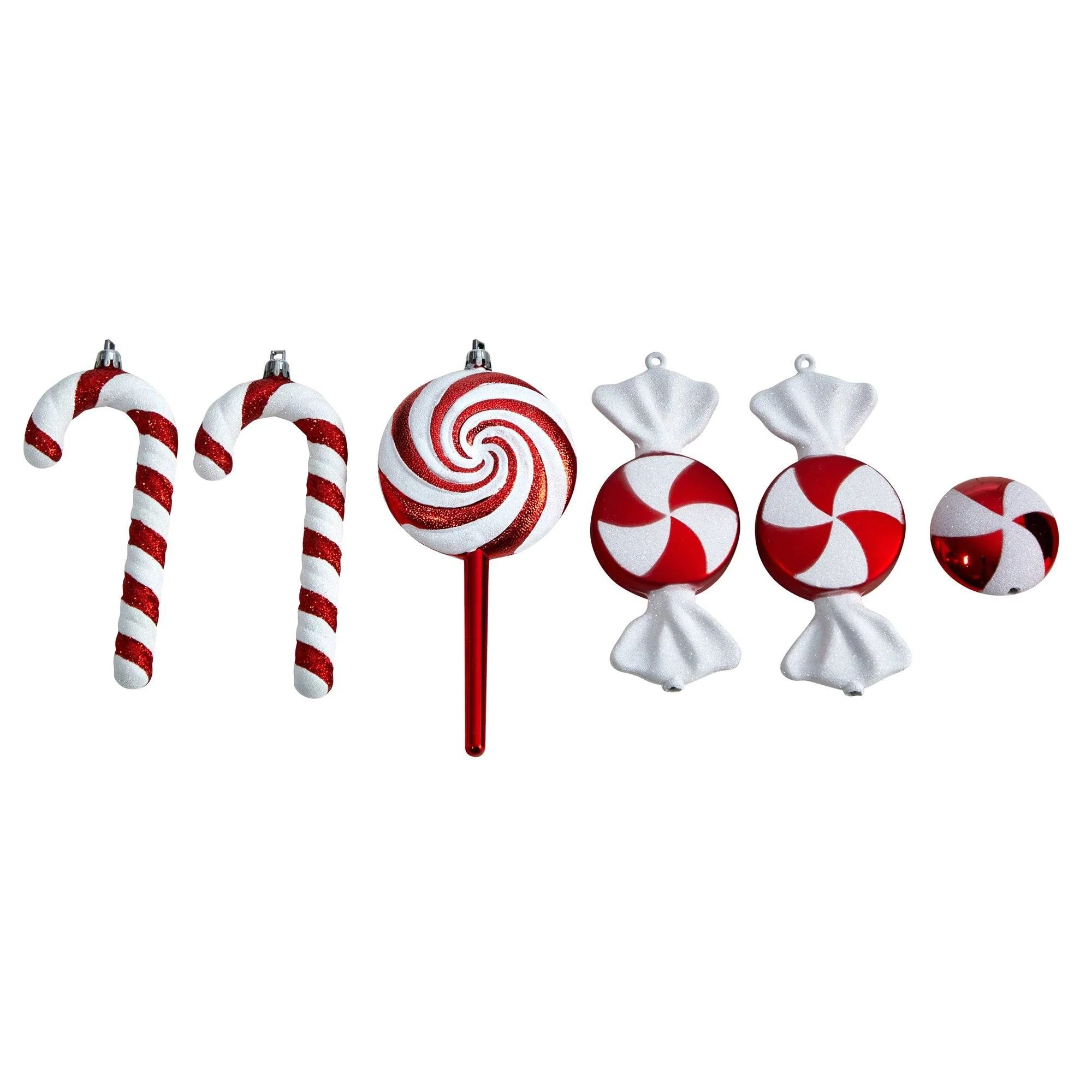7” Assorted Candy Cane Holiday Christmas Deluxe Shatterproof Ornament Set of 6 | Nearly Natural